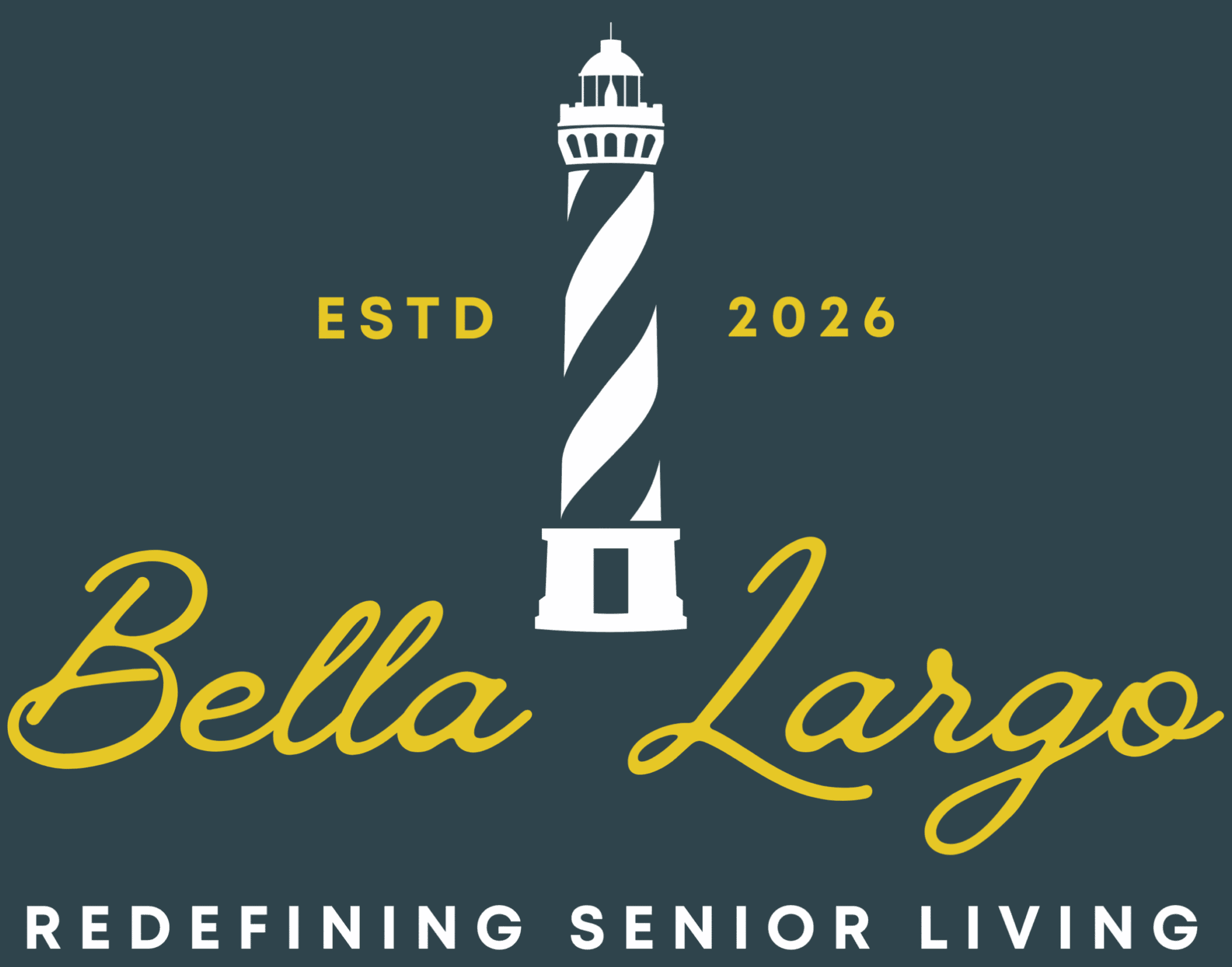 Bella Largo senior living logo with lighthouse and text, home page branding.