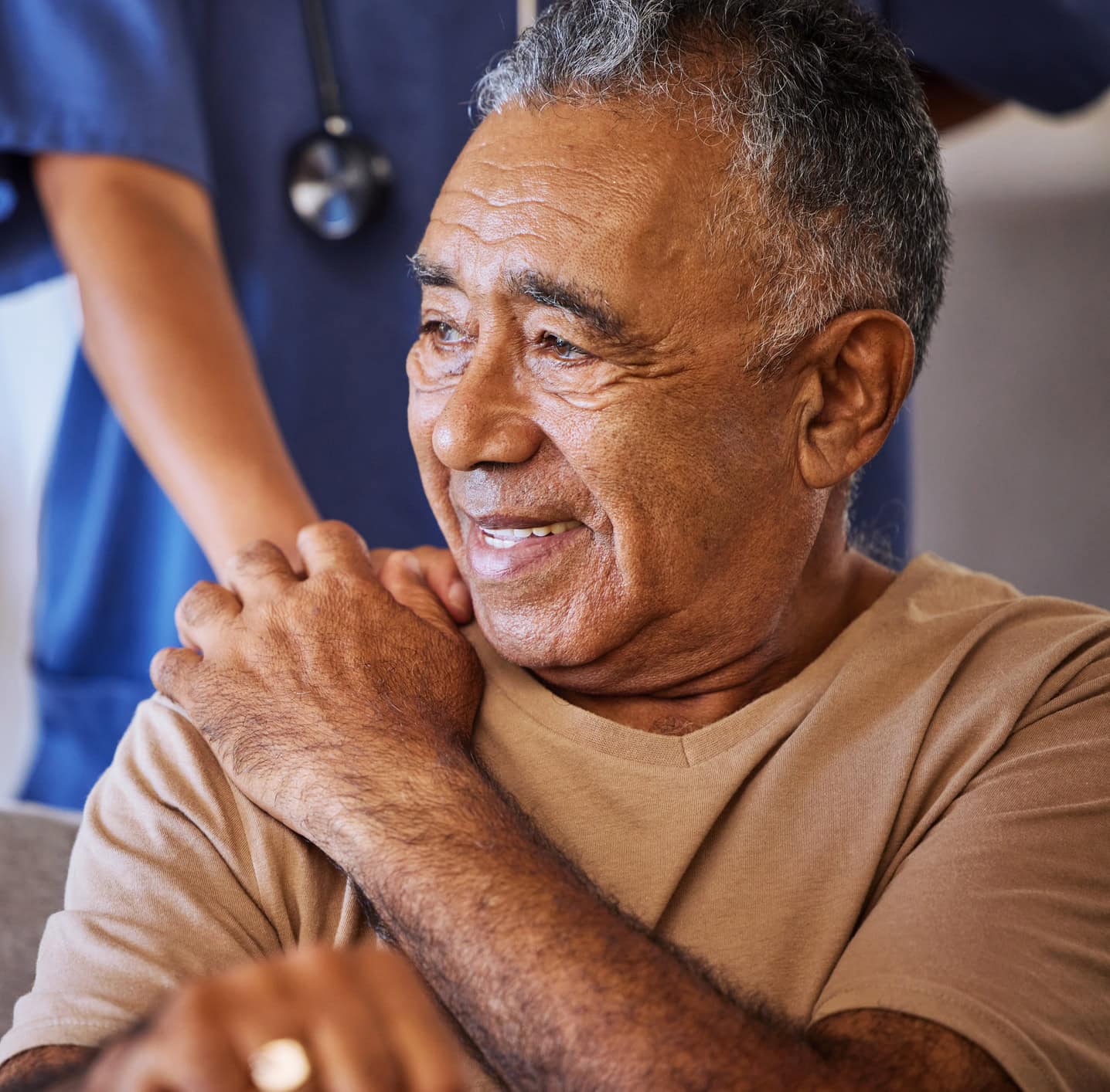 Senior man getting vaccinated at Bella Largo Senior Living.