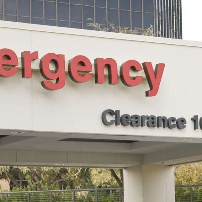 Emergency entrance at local hospital with clear signage.